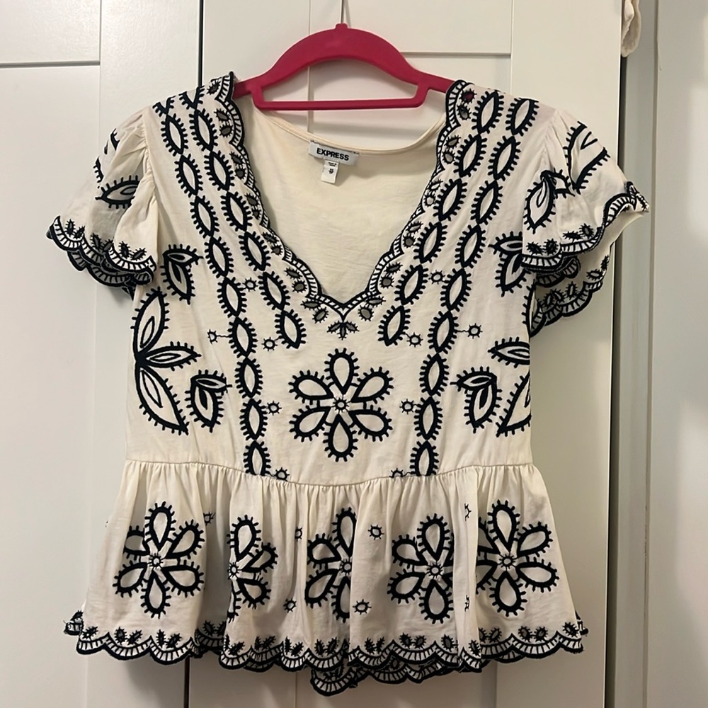 Express white and black eyelet blouse